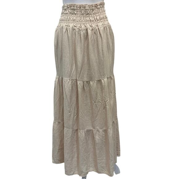 Wildfox Beige Louisa Tiered Maxi Skirt Linen Blend Boho Cottage Peasant Prairie - Picture 3 of 10